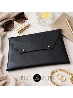 Tribe Alive Black Leather Envelope Clutch | Ethical Fair Trade Minimalist